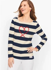 Talbots Plus Sz X Authentic Tee  Rockport Stripe Cotton Heart Classic Coastal
