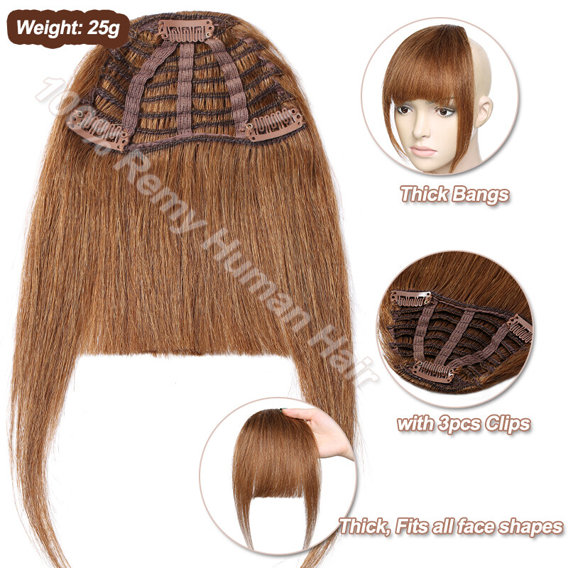 Clip-In 100% Remy Human Hair Bangs – Thick Fringe Hairpiece, Multiple Colors, 10" Length
