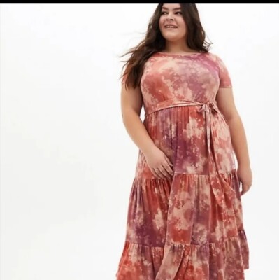Torrid Super Soft Knits Tie Dye Tiered Midi Dress Womens 2X NWOT