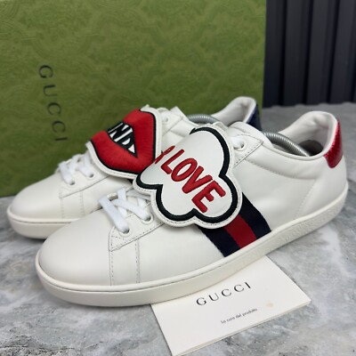 Gucci Ace Sneakers Blind For Love Patch Web White Leather US 38 EUR - Main Image