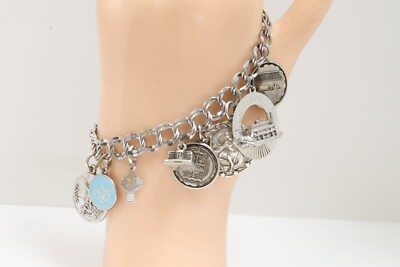 LOVELY STERLING SILVER LANDMARKS STATES PLACES CHARM BRACELET