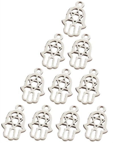 Lot of 10 Hamsa Star of David Pendants DIY Jewelry Amulet Silver Tone Kabbalah - Picture 4 of 6