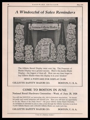 1928 Gillette Safety Razor Boston Barrell Window Store Display Vintage Print Ad