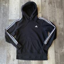 Adidas Hooded Sweatshirt Men's Size Medium Black 3-Stripes Pullover Fleece Lined