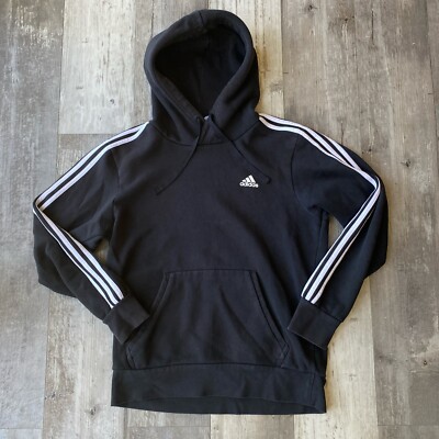 Adidas Fleece Lined Hooded Sweatshirt Men's M Black 3-Stripes