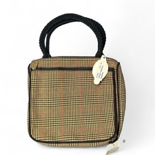 Excessories Katy Texas Tan Wool Hounds Tooth Saddle Bag Purse Tote 11”x12”