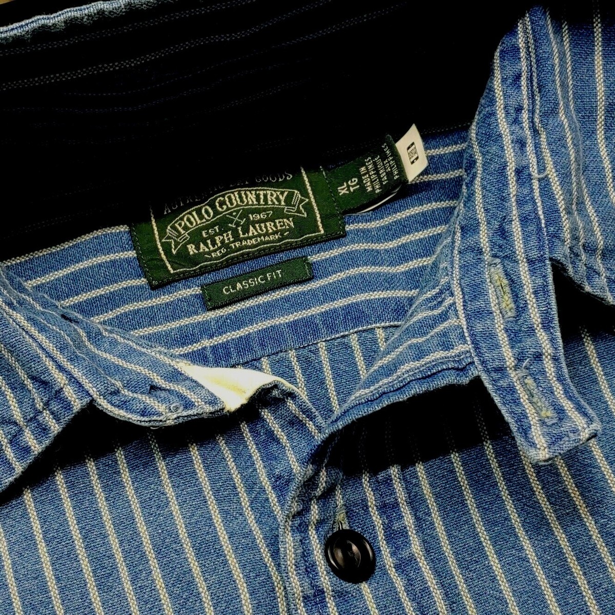 POLO COUNTRY RALPH LAUREN CLASSIC FIT BLUE INDIGO STRIPED WORK
