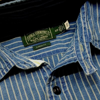 POLO COUNTRY RALPH LAUREN CLASSIC FIT BLUE INDIGO STRIPED WORK