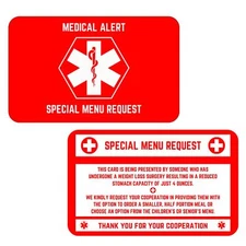 Bariatric Card for Restaurants, Portion Control Request for Bariatric, Set of 2