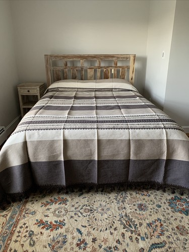 Hand loom Queen Size Cotton Bedspread From Oaxaca Mexico. Size 97” W X 107” L - Picture 3 of 7
