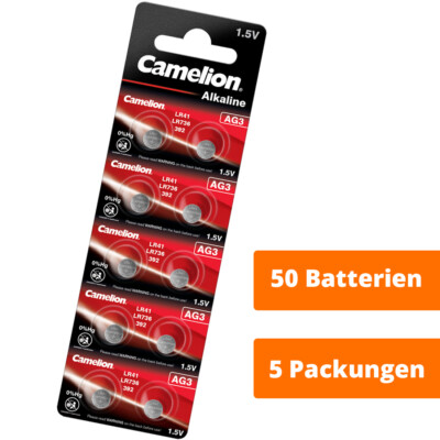 50 x Camelion AG3 LR41 LR736 392 Knopfzellen Alkaline Uhrenbatterien 1,5V