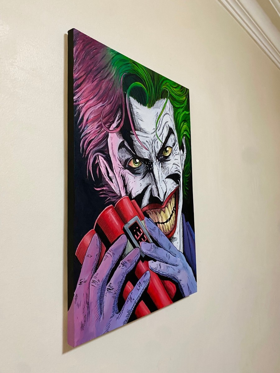 Joker On Canvas, original hand painted artwork,Joker, Bomb. 14''x