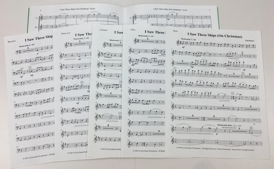 I Saw 3 Ships On Christmas Day Woodwind Quintet Sheet Music Score By Ken Bauer - Image 4 of 4