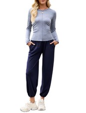 Women's Cozy 2 Piece Outfits Lounge Sets Color Block Long Sleeve Tops Jogger ...