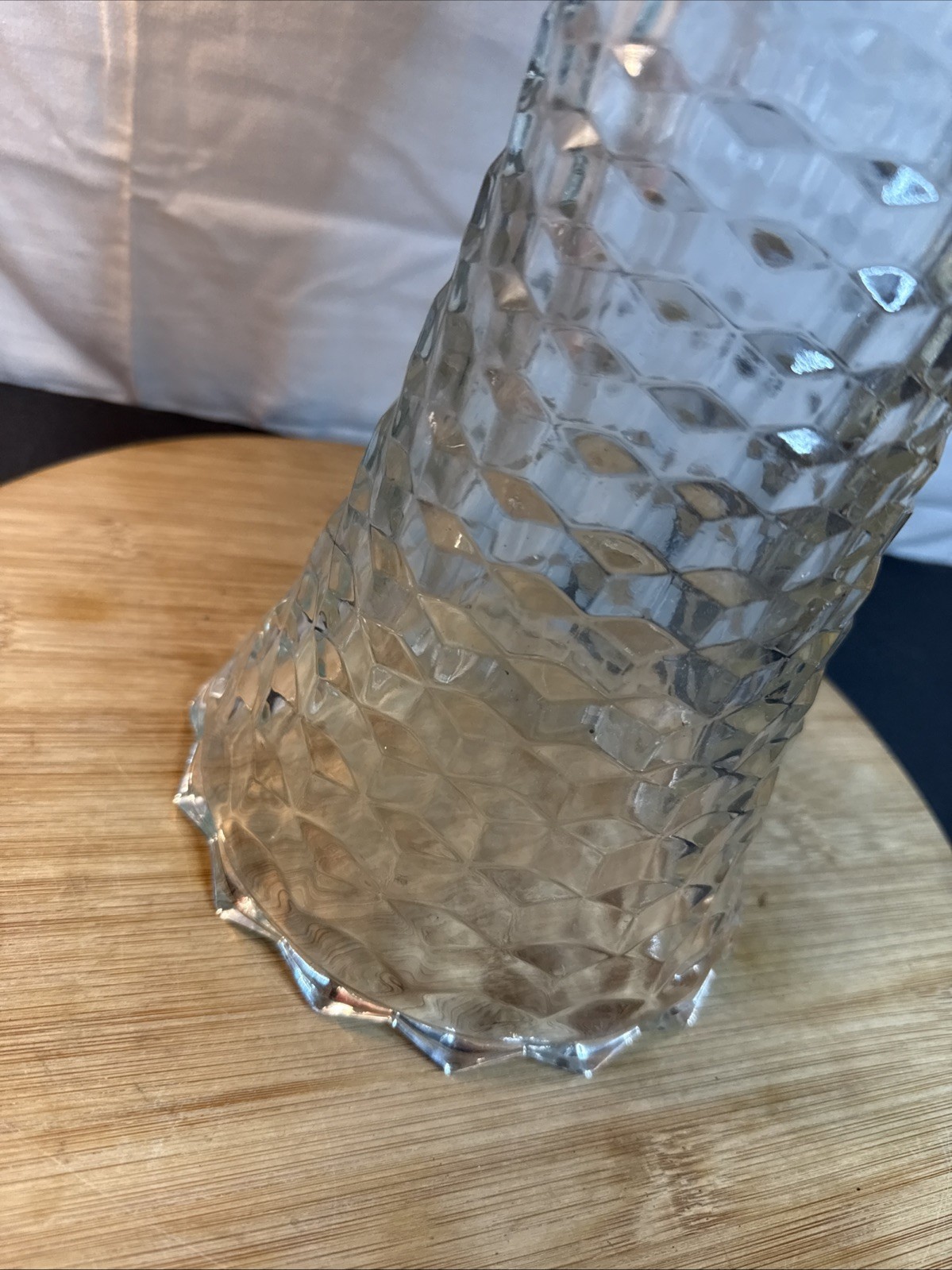 Indiana Glass Whitehall line Cubist style scalloped Rim large Clear Glass vase