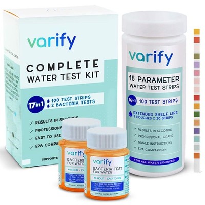 Varify 17in1 Complete Drinking Water Test Kit - 100 Strips + 2 Bacteria Tester