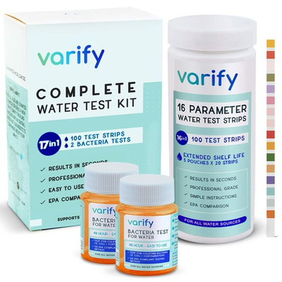 #ad Varify 17in1 Complete Drinking Water Test Kit 100 Strips 2 Bacteria Tester $39.77