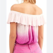 Free People Cora Lee Ombre Tie Dye Top Ruffle Fuschia Pink Medium Boho Fairy
