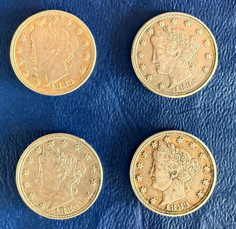 Four Original Circulated 1883 Racketeer Nickels