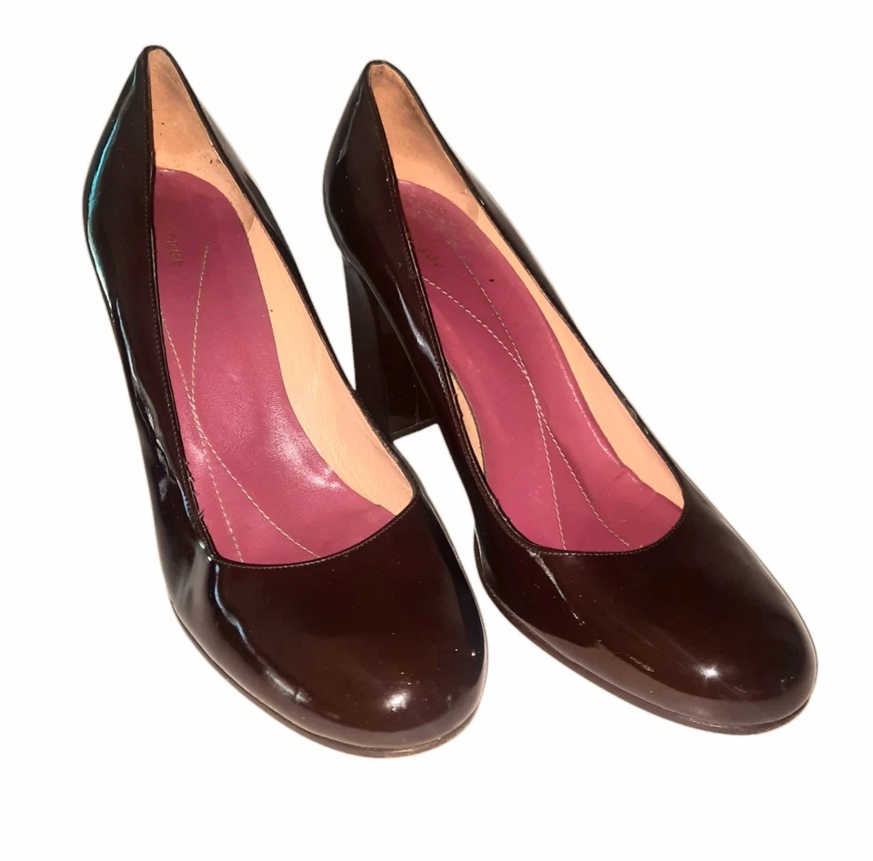 KATE SPADE Kristen Patent Leather Round Toe Block Heel Pumps Brown Sz 9B - Image 2 of 4