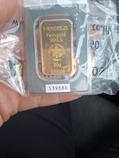 Heraeus 20g gold bullion bar 3658.86 per troy oz