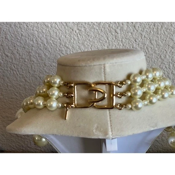 Vintage Kenneth Lane Pearl Statement Necklace 18" Multi Strand Chunky Gold Clasp - Image 2 of 4