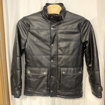 Emporio & Co Black Faux Leather Full Zip Jacket Men XL made Italy