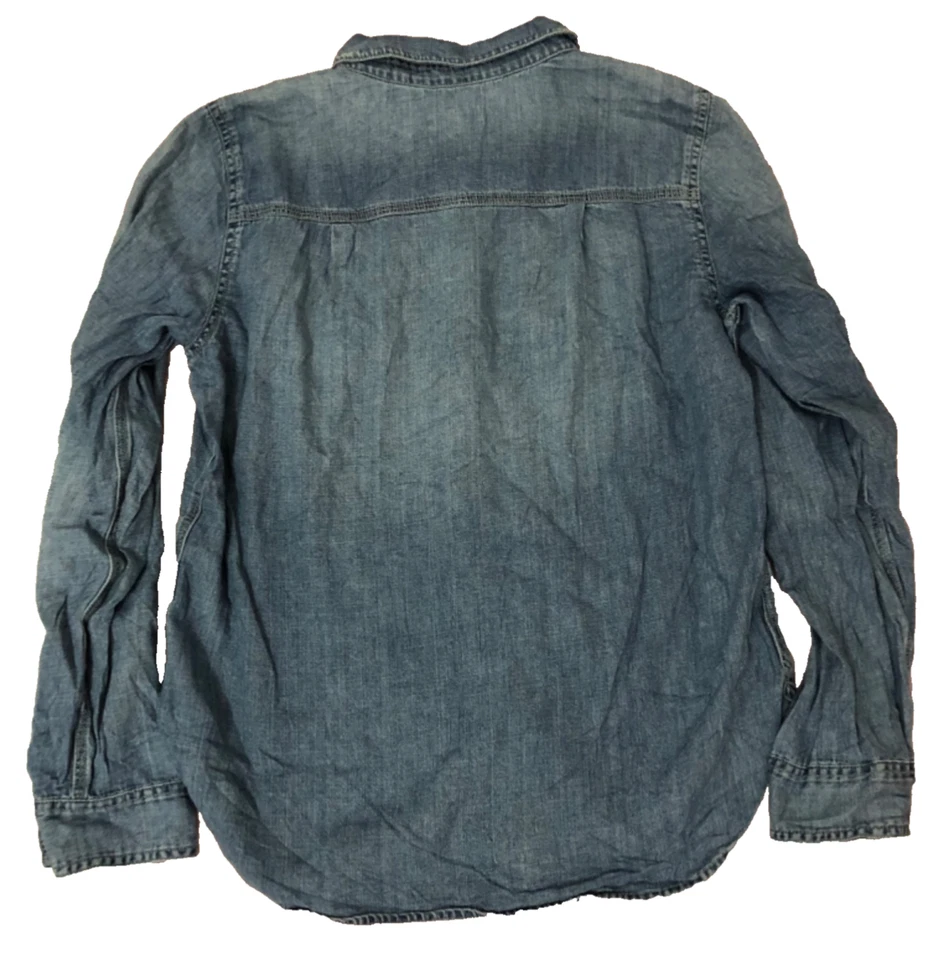 JCrew Mens Denim Shirt Blue Long Sleeves Full Linen Size 8 Small - Image 3 of 4