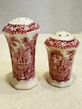 Mason's Vista Red/Pink Transferware Pink / Red Salt & Pepper Shaker Pair HTF