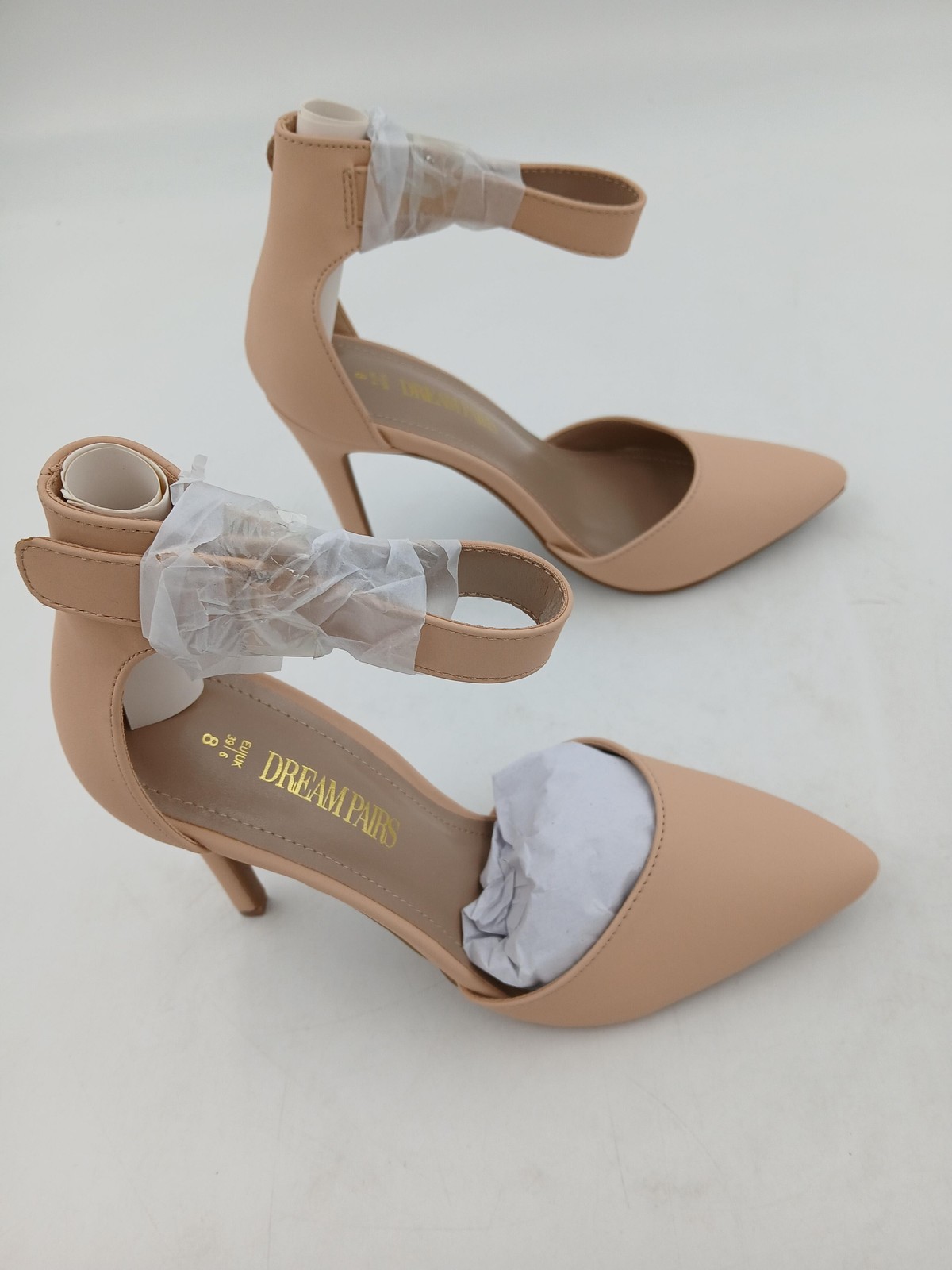 Dream Pairs Shoes Womens Size 8 Nude Pointed Toe Ankle Strap Heels Nubuck Dressy