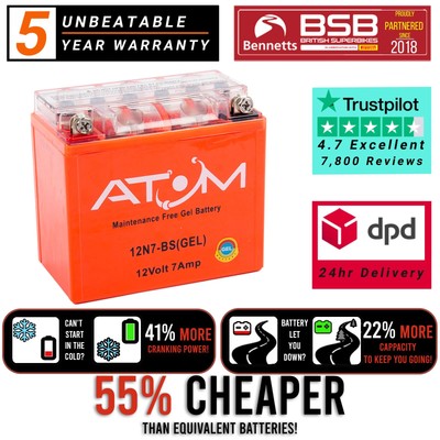 12N7-BS Atom Gel Motorradbatterie für Lexmoto Tekken 125 17-19