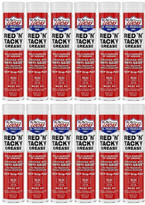 Case of 12 Lucas Oil Red N Tacky Multi-Purpose Lithium Grease 14 oz. Cartridges
