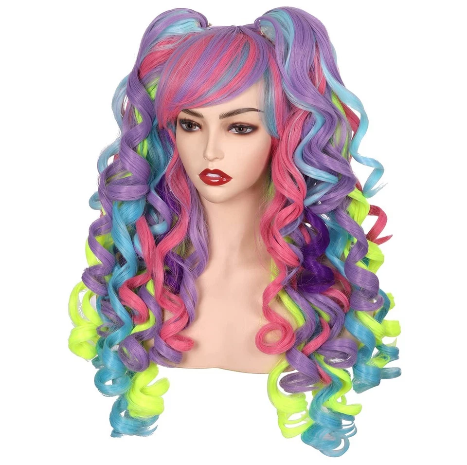 Long Curly Cosplay Wig with 2 Ponytails Purple/Pink/Blue/Green - Image 4 of 4