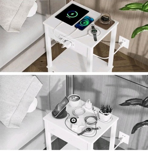 Vimber Set of 2 End Table with Charging Station Narrow Side Table w/ USB Ports - Picture 3 of 8