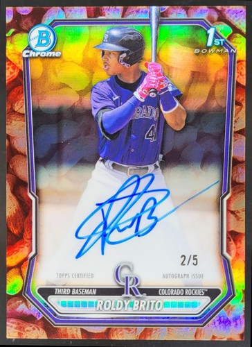 2026 Bowman Roldy Brito Chrome Auto Peanuts Refractor /5 1st Rockies BK3