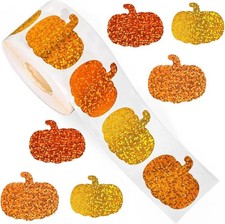 1" Halloween Fall Thanksgiving Glitter Pumpkin Stickers Roll