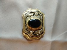 Southwestern Style Belt Buckle Vintage Gold Tone Large Oval Dark Green/Black