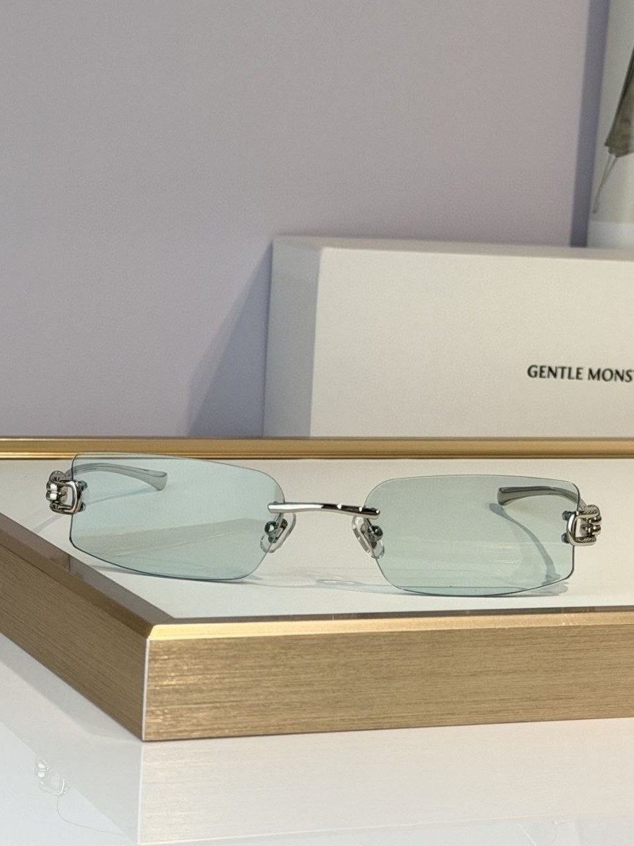 Gentle Monster Sunglasses Rimless Rectangle Blue Tint Silver Frame