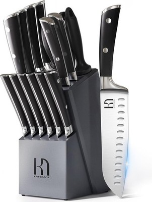 KnifeSaga Premium Knife Set 15 Pcs Quality Kitchen Knife Set with Block, Japanes