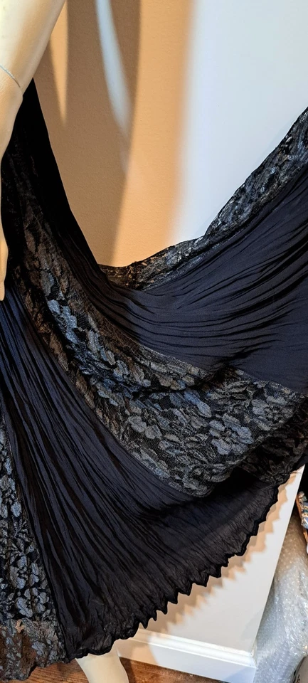 Black Wide Sweep Witch Dress Costume Lace Broomstick S M - Image 2 of 4