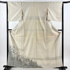 Cream Silk M Size Pongee Kimono Pre-owned 162cm Length 64.5cm Sleeve