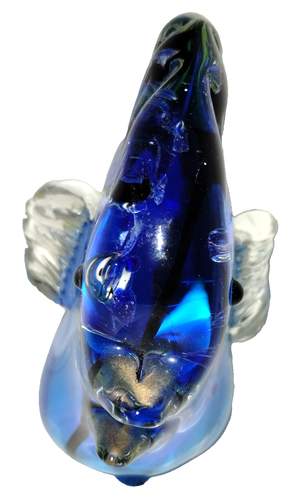 Blue Yellow Tail Tang Blown Glass Fish Sculpture 10" - Picture 4 of 7