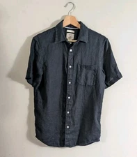 Size Small 100% Linen Mens Black Button Up Panama Jack Shirt