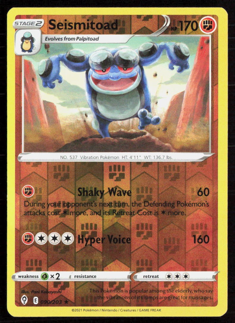 Pokemon Seismitoad Rare 090/203 SWSH07: Evolving Skies Reverse Holofoil NM