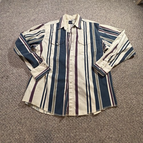 Vintage Wrangler Pearl Snap Striped 90’s Western Long Sleeve Shirt Men’s Size XL