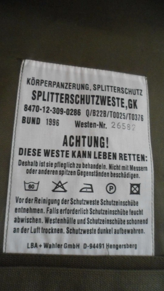 SPLITTERSCHUTZWESTE ORIGINAL BW FLECKTARN Gr. GK - Bild 3 von 3