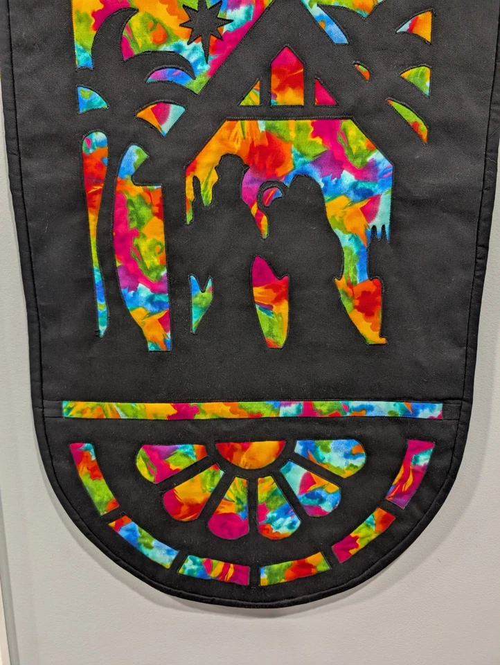 Nativity Table-Runner Wall Hanging Stained Glass Look Christmas Colorful 38x18 - Image 4 of 4