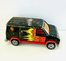 1980s Majorette U.S. Van Black with Flames 1/65 Scale Made in France Vintage 3”
