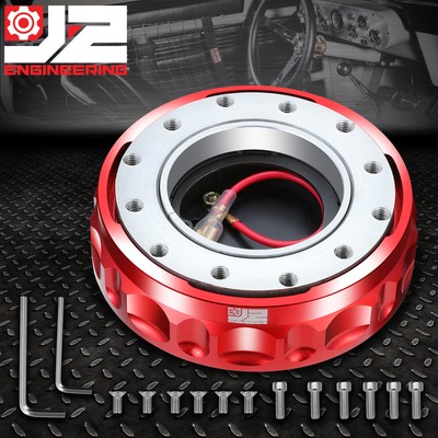 J2 6-HOLE/BOLT STEERING WHEEL TWIST LOCK SHORT QUICK RELEASE HUB ADAPTER KIT RED