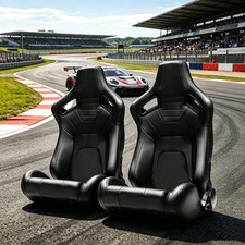 1pair Universal Car Racing Seats Pvc Leather With 2 Sliders Sport Seats Black